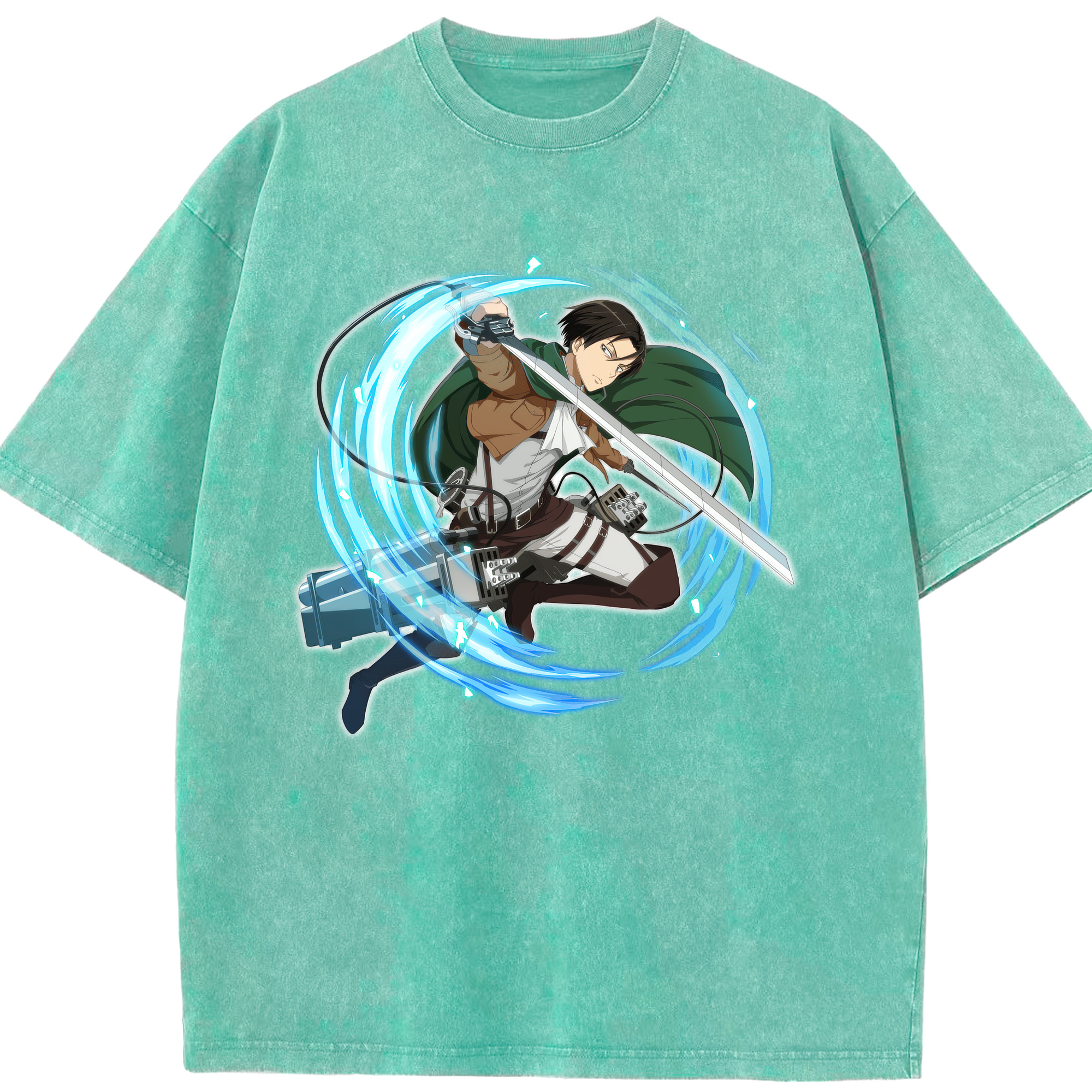 （画像用） 進撃の巨人 リヴァイ·アッカーマン Attack on Titan Levi Ackerman 綿100% ヴィンテージ風 半袖Tシャツ（フロントプリント）